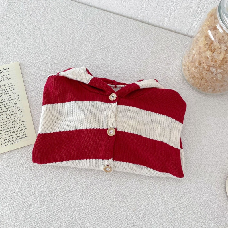 Baby & Toddler Red Striped Hooded Cardigan Sweater