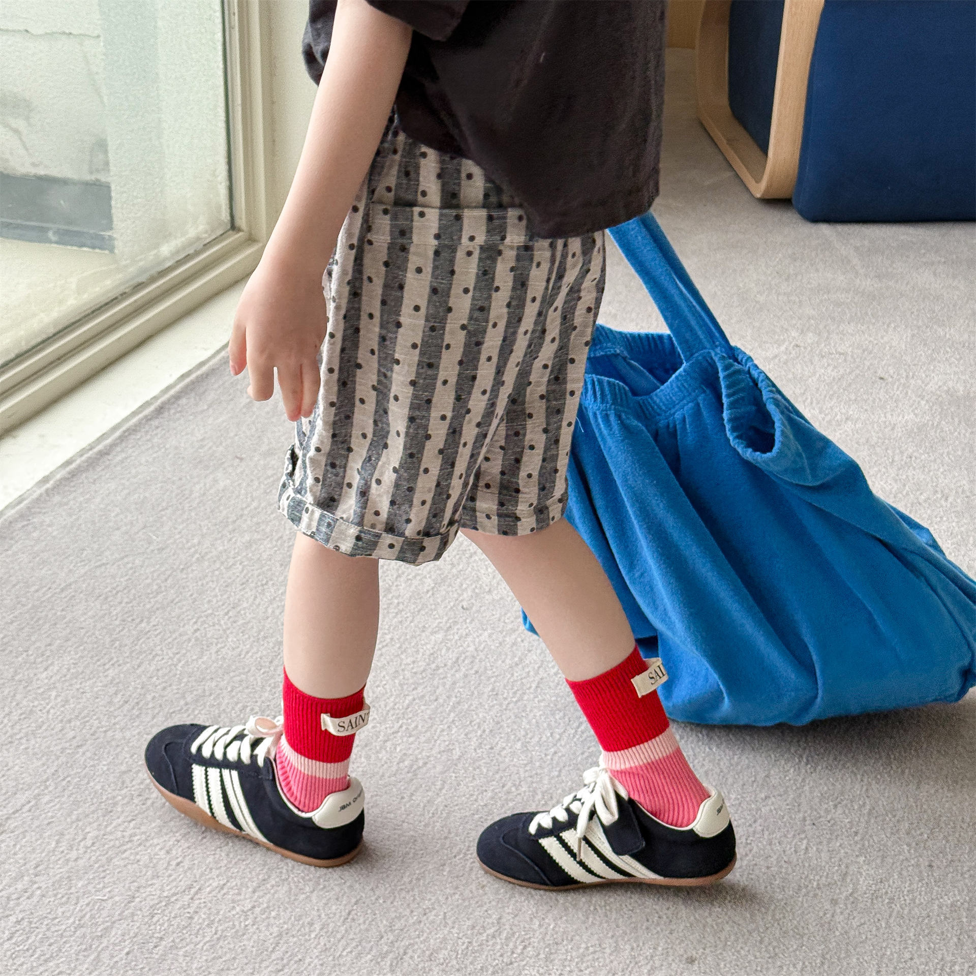 Kids Dots Stripe Cotton-Linen Shorts (12M-9Y）