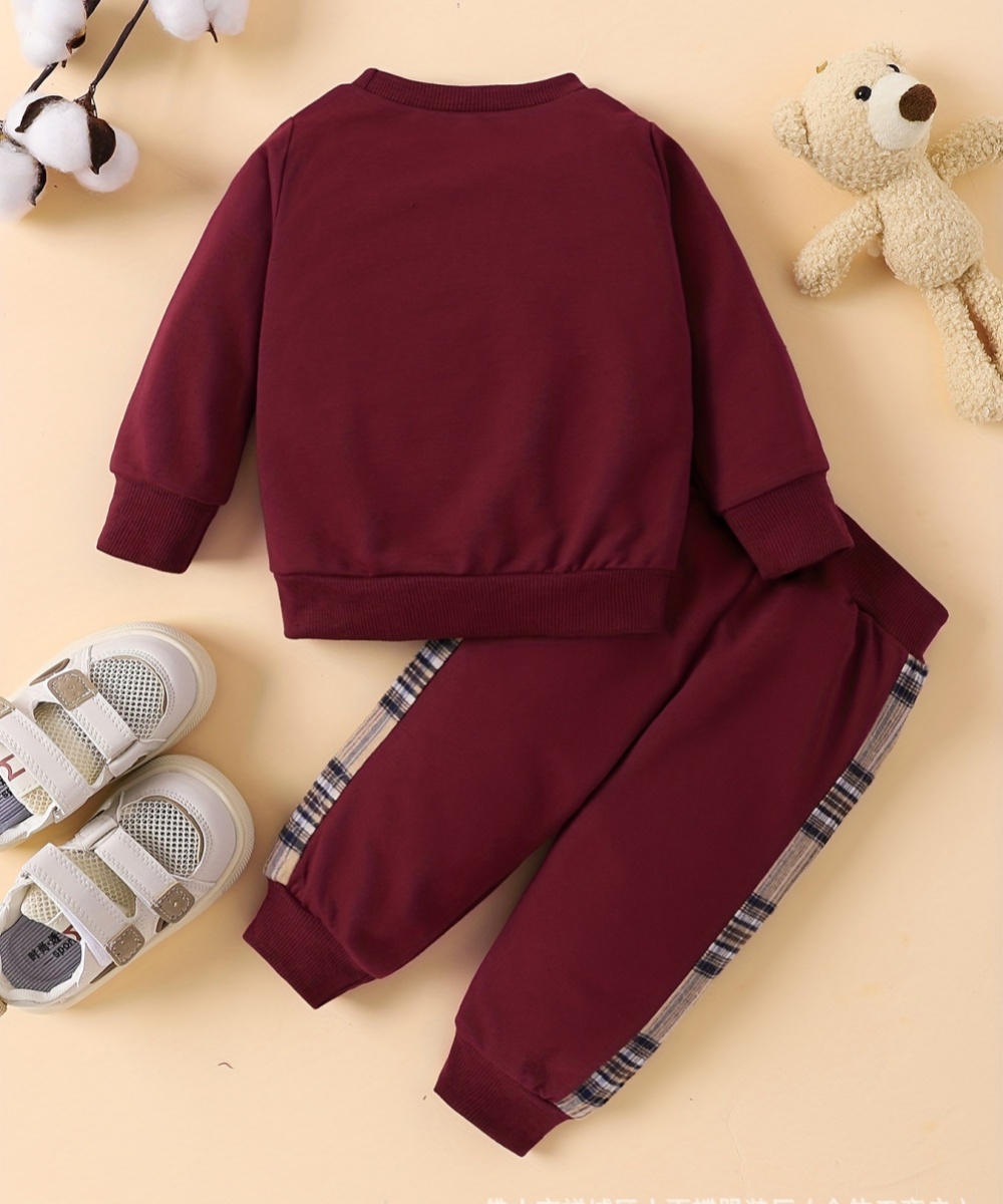 2-Piece Plaid Bear Baby Newborn Sweatshirt Set