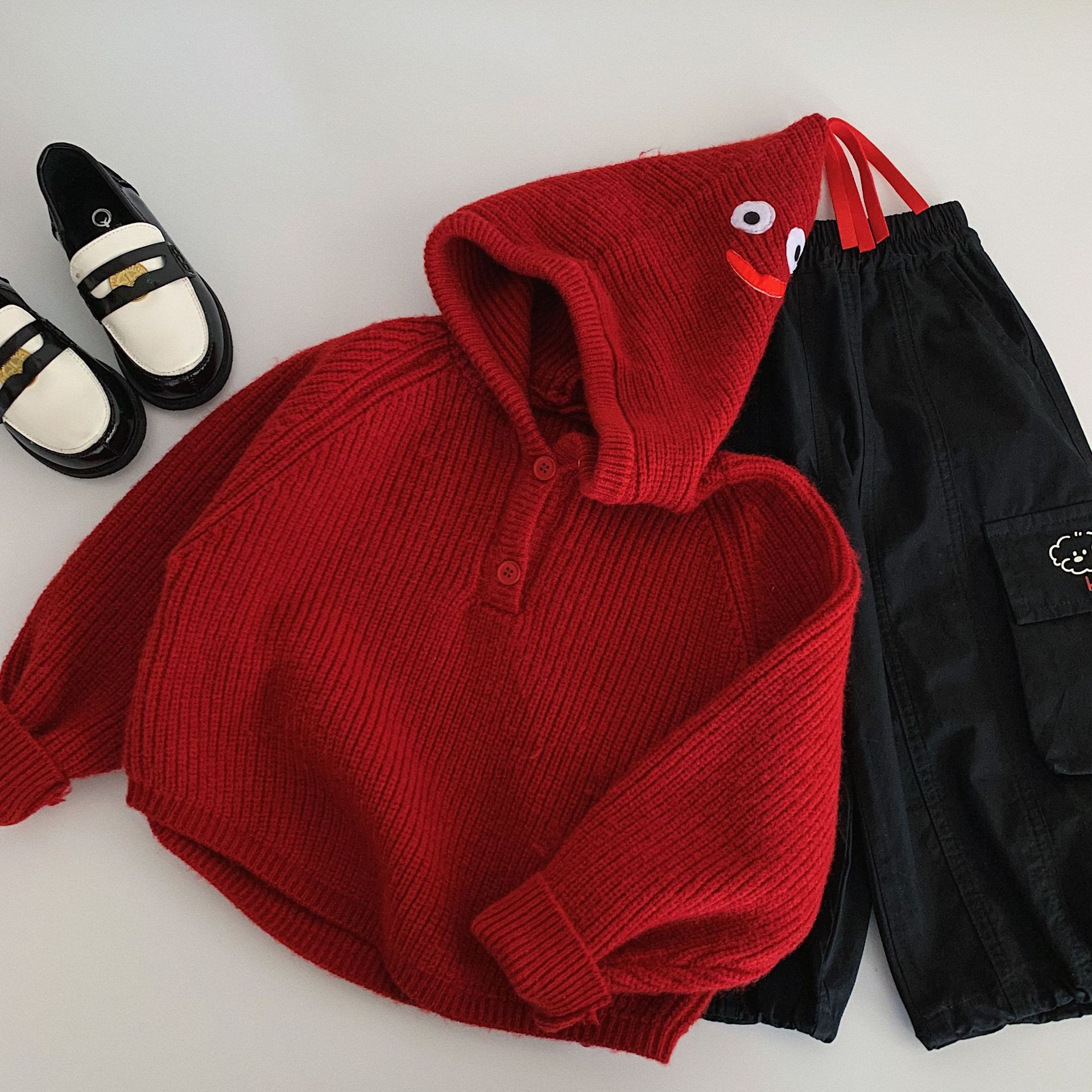 Kids Smiley Face Hooded Knitting Sweater