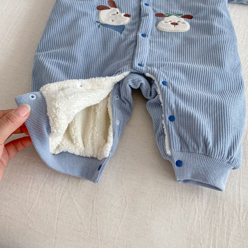 Baby Dog Print Fleece-Lined Romper
