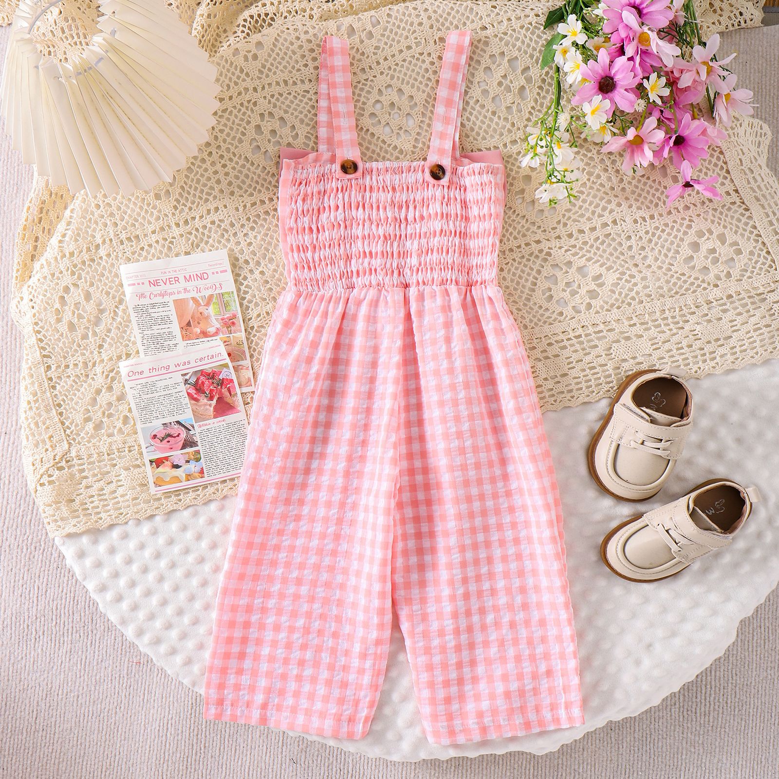 Toddler Girl Gingham Bow Cotton Romper
