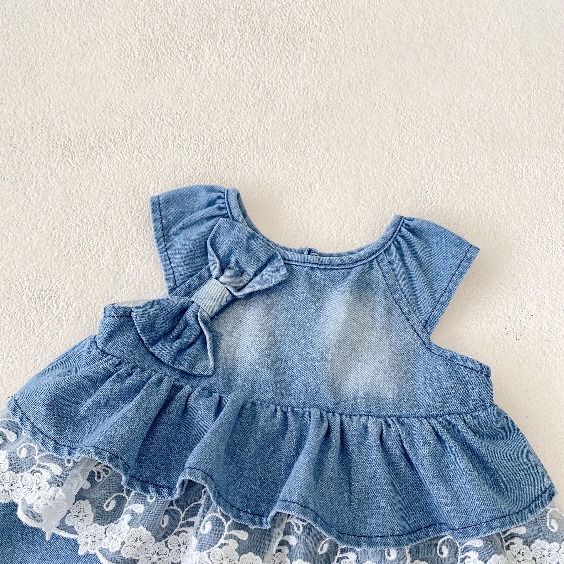 Baby Bow Tie Denim Dress and Shorts Set