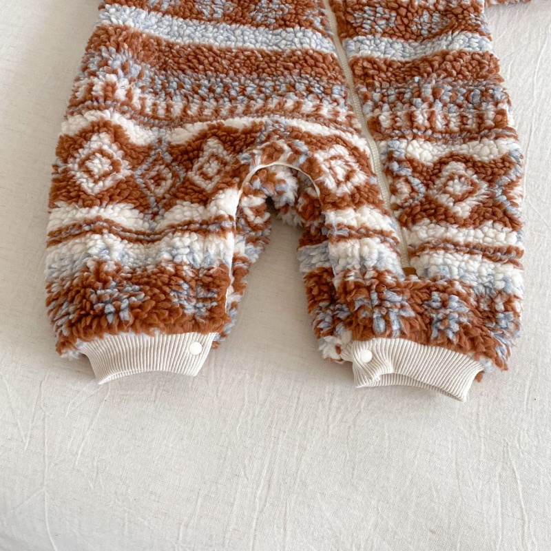Baby Fleece Print Romper Set (Includes Hat)