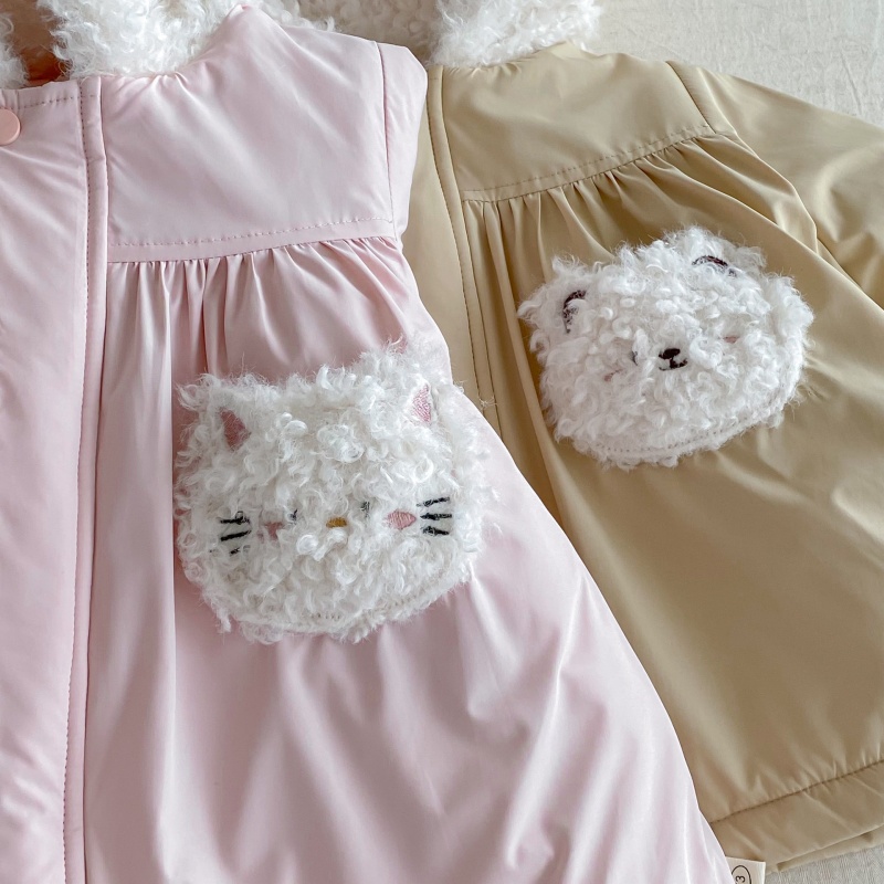 Baby Kids' Girl Fuzzy Cat Outerwear