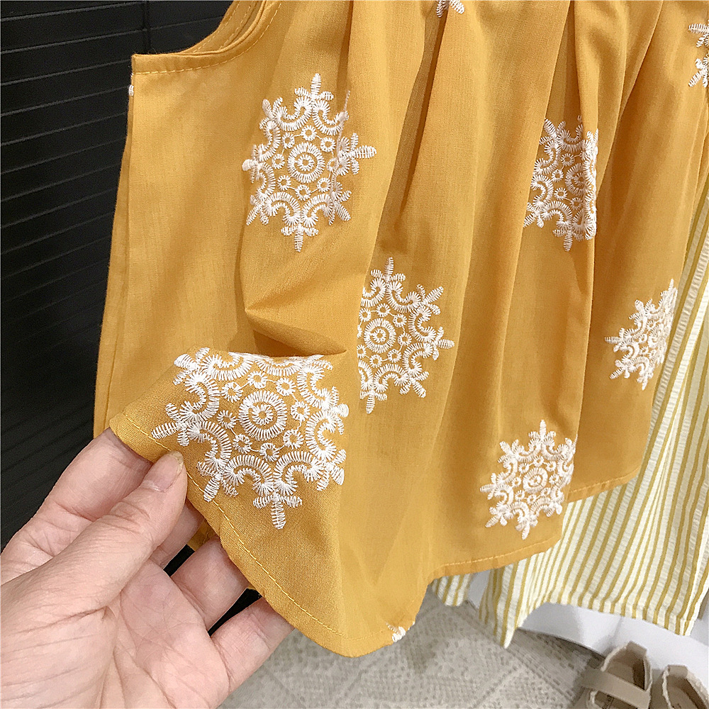 Kids Embroidered Tnak and Striped Pants 2-Piece Set