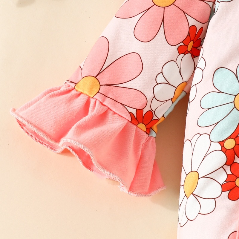 3- Piece Baby Newborn Flower Print Romper Set