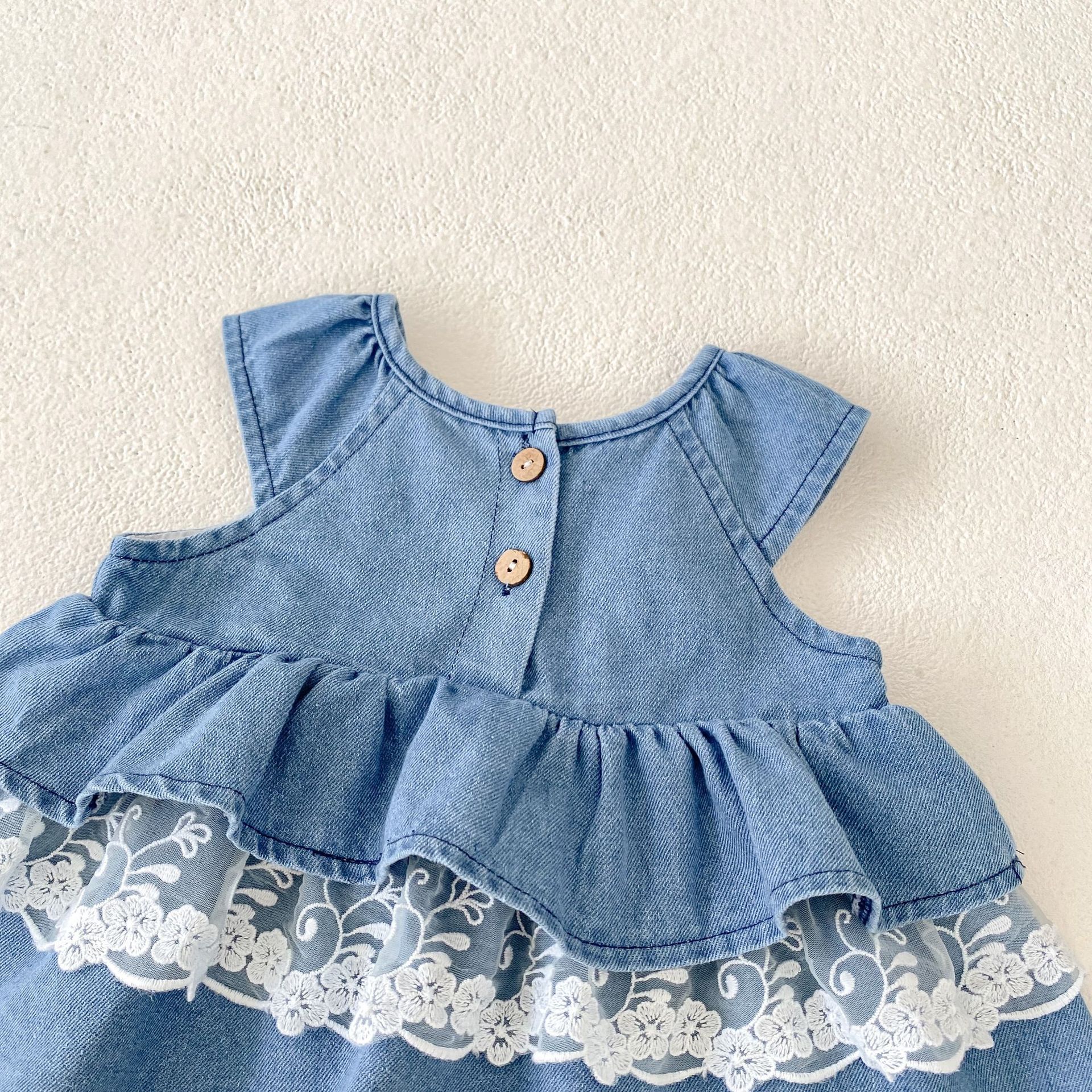 Baby Bow Tie Denim Dress and Shorts Set
