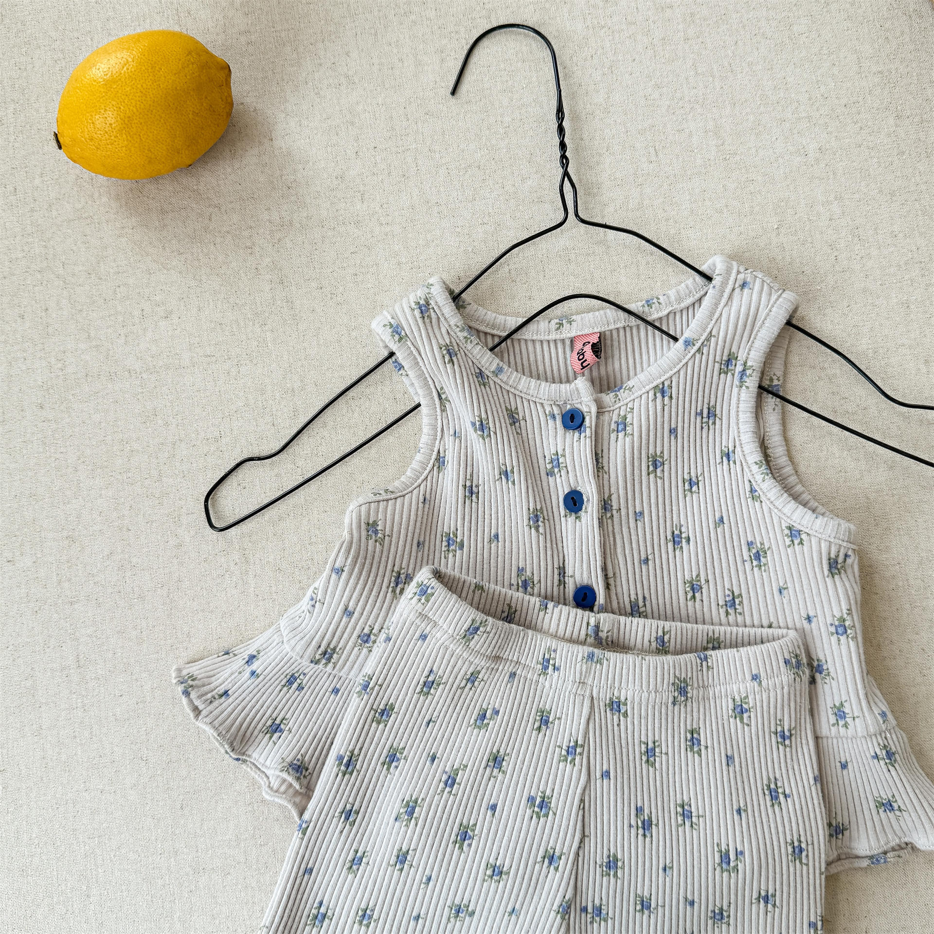 Kids Girl Cotton Ribbed Tank Top and Shorts Set