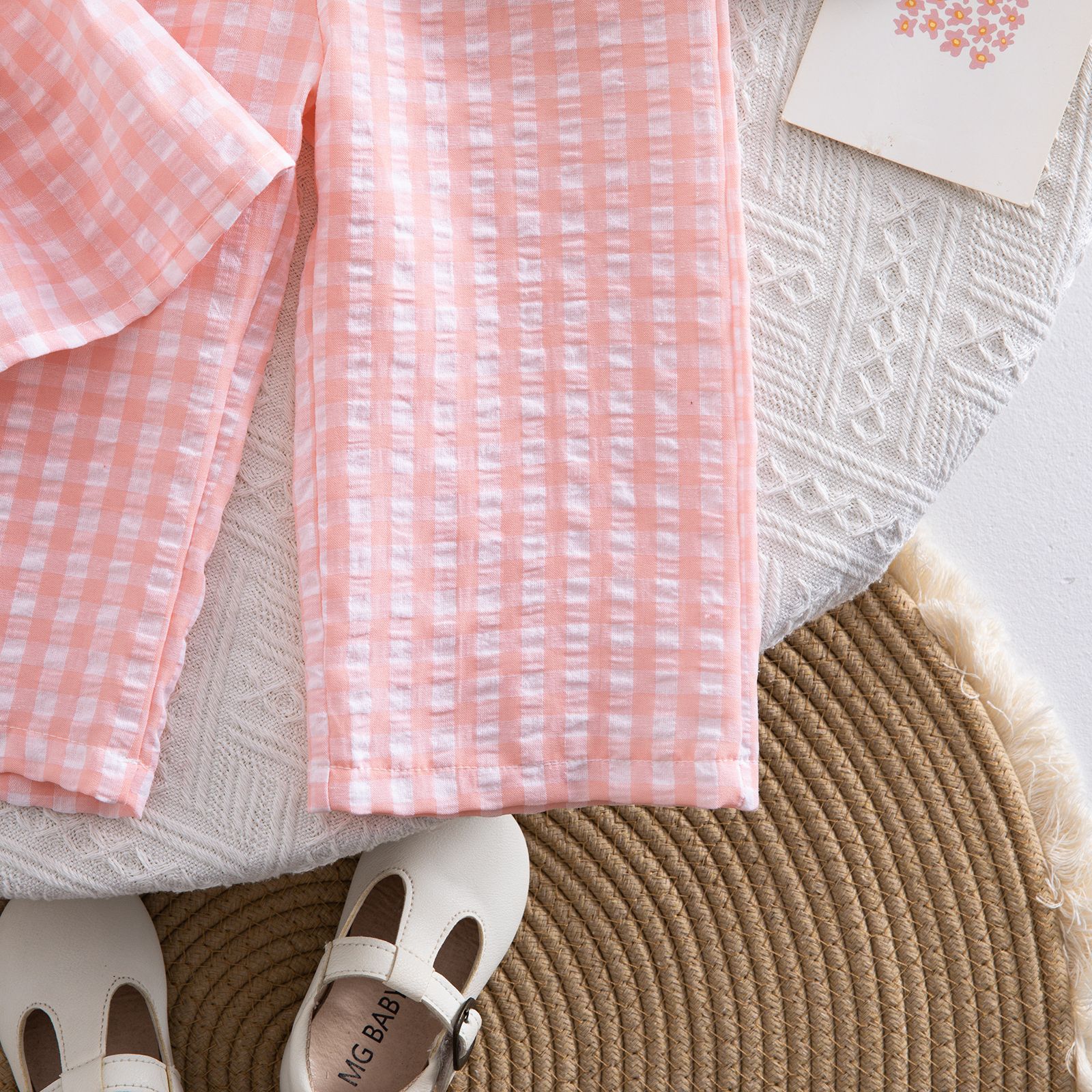 Baby Toddler Plaid Flying Sleeves Top and Pants Sets