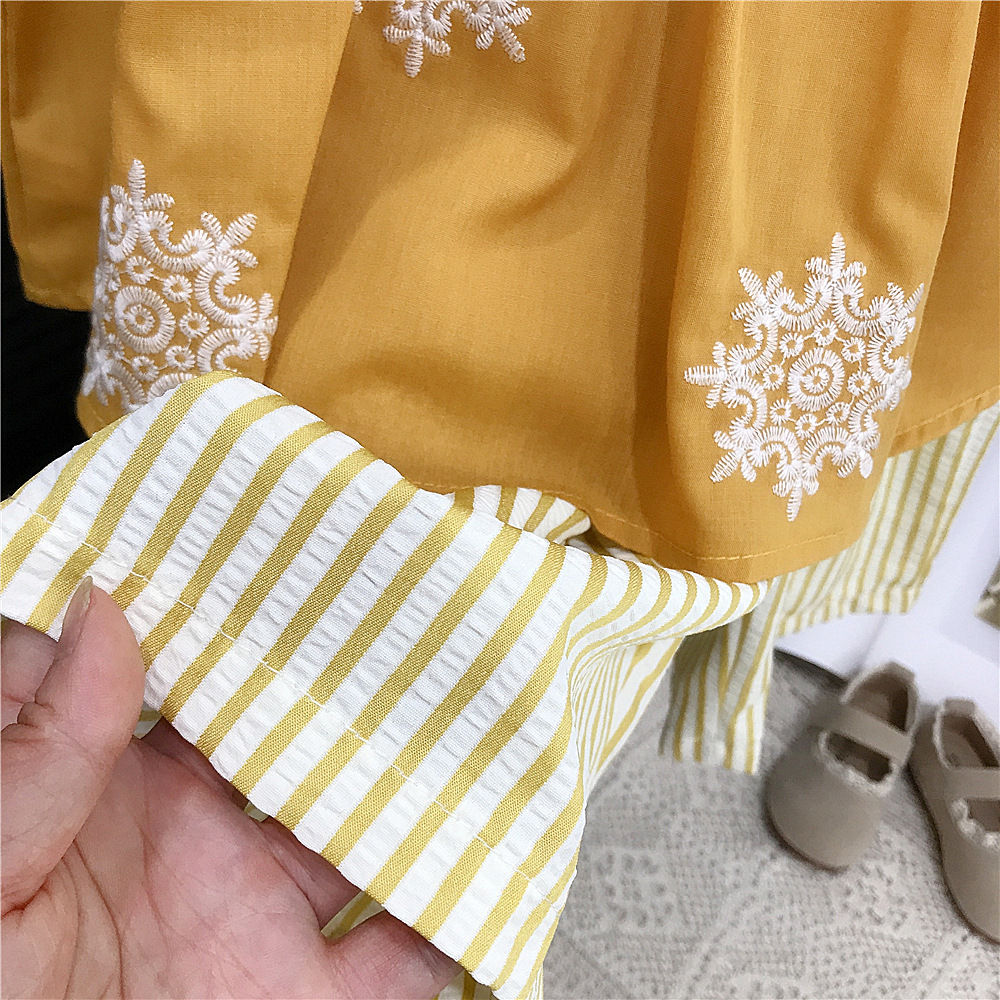 Kids Embroidered Tnak and Striped Pants 2-Piece Set
