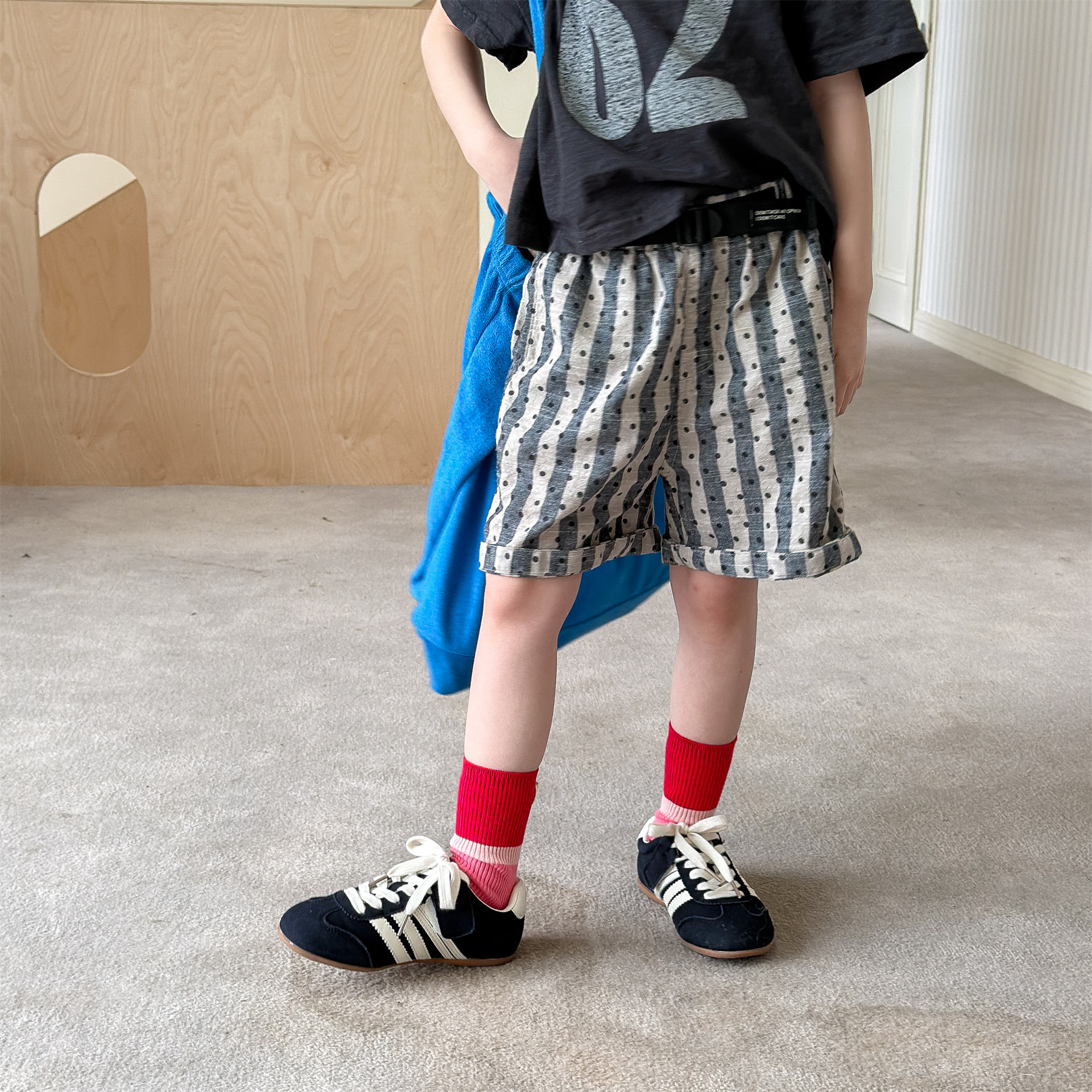 Kids Dots Stripe Cotton-Linen Shorts (12M-9Y）