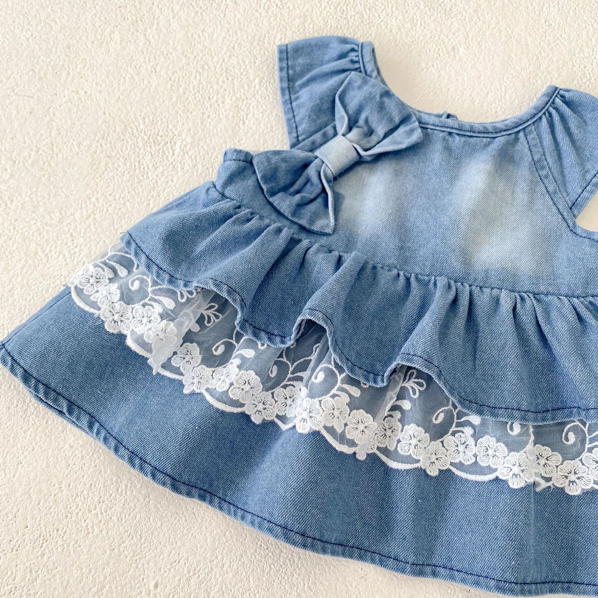 Baby Bow Tie Denim Dress and Shorts Set