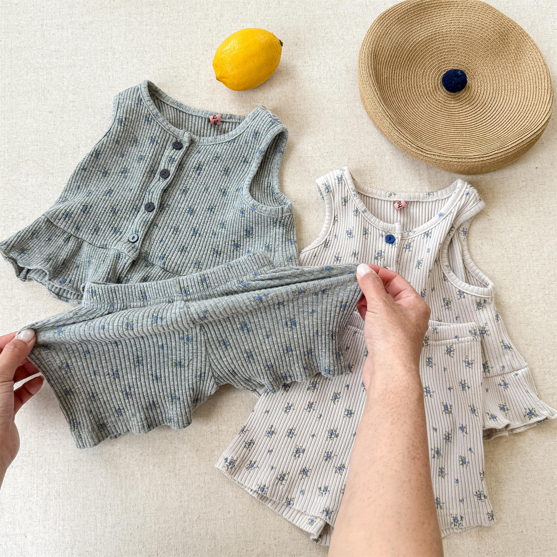 Kids Girl Cotton Ribbed Tank Top and Shorts Set