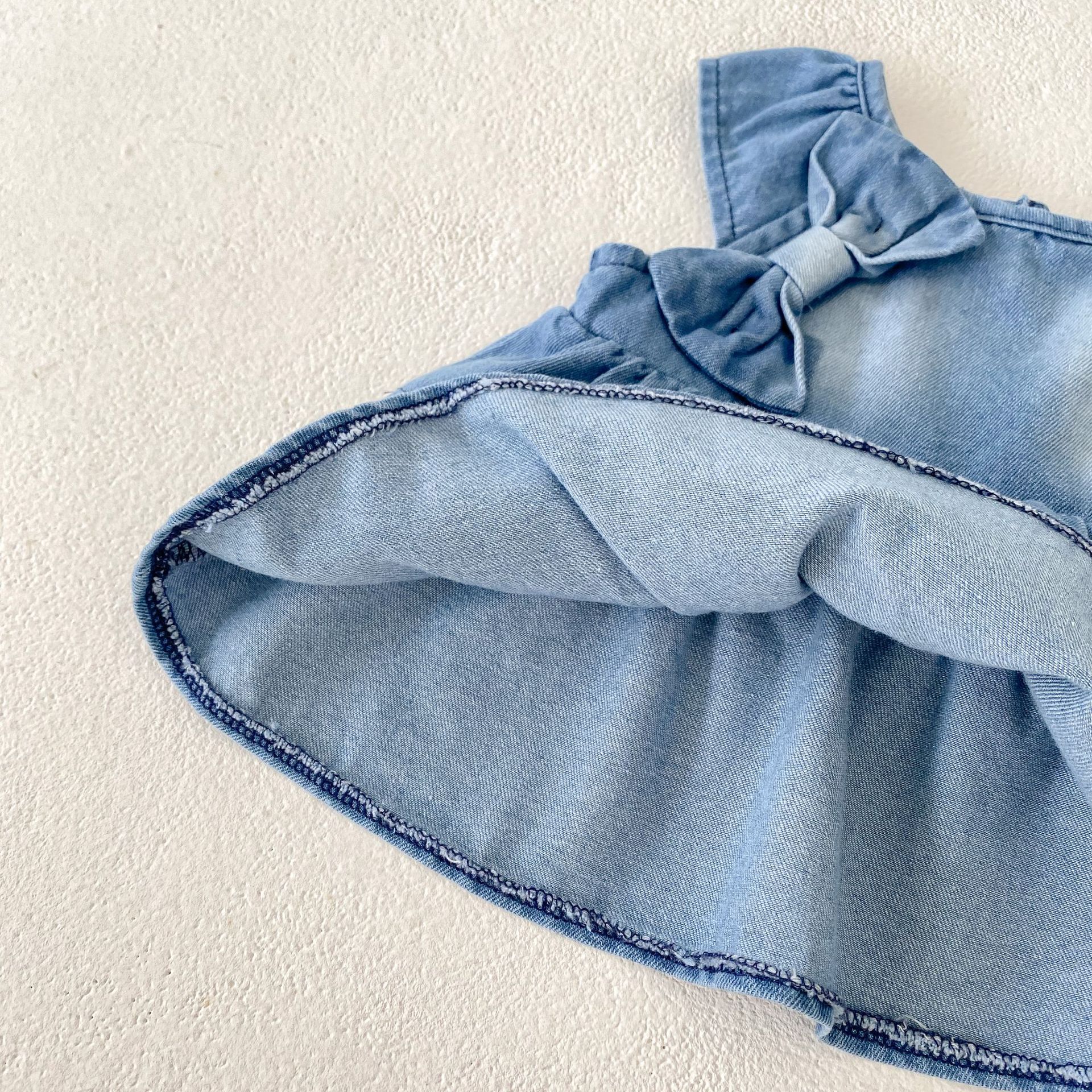 Baby Bow Tie Denim Dress and Shorts Set