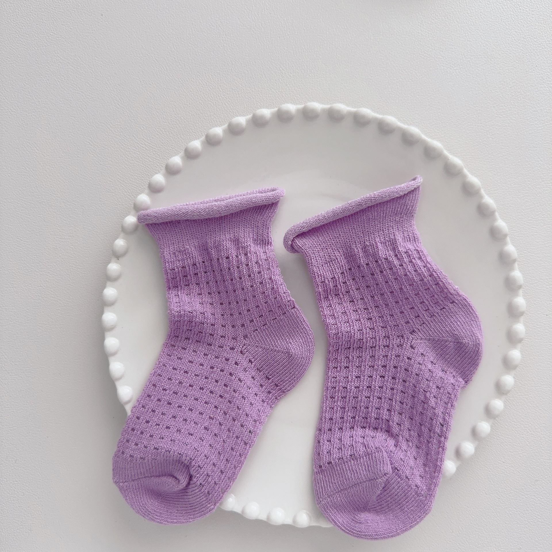 Baby& Kid Mesh Rolled-up Solid Color Socks