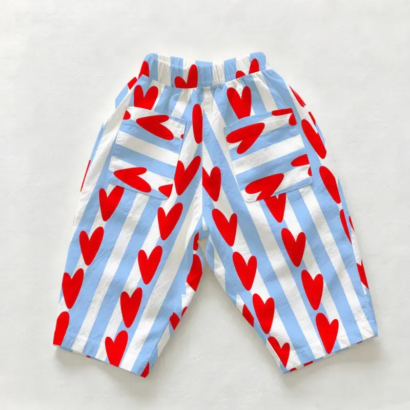 Baby & Toddler Blue Striped Heart-Print Casual Pants