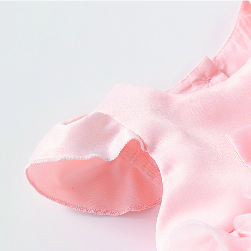 Baby Pink Gauze Bow Tiered Dress