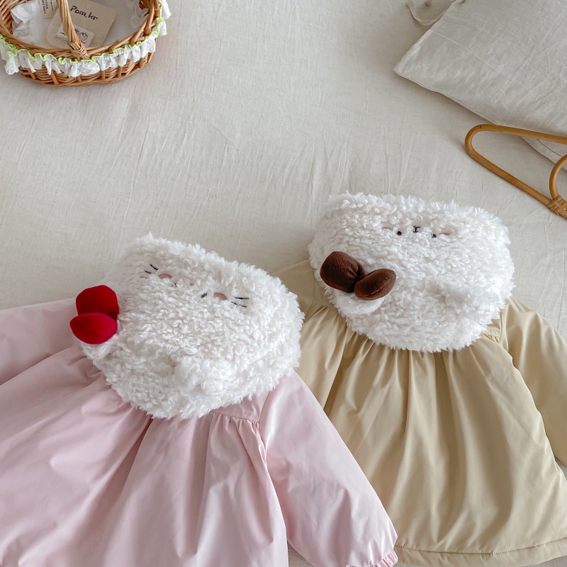 Baby Kids' Girl Fuzzy Cat Outerwear