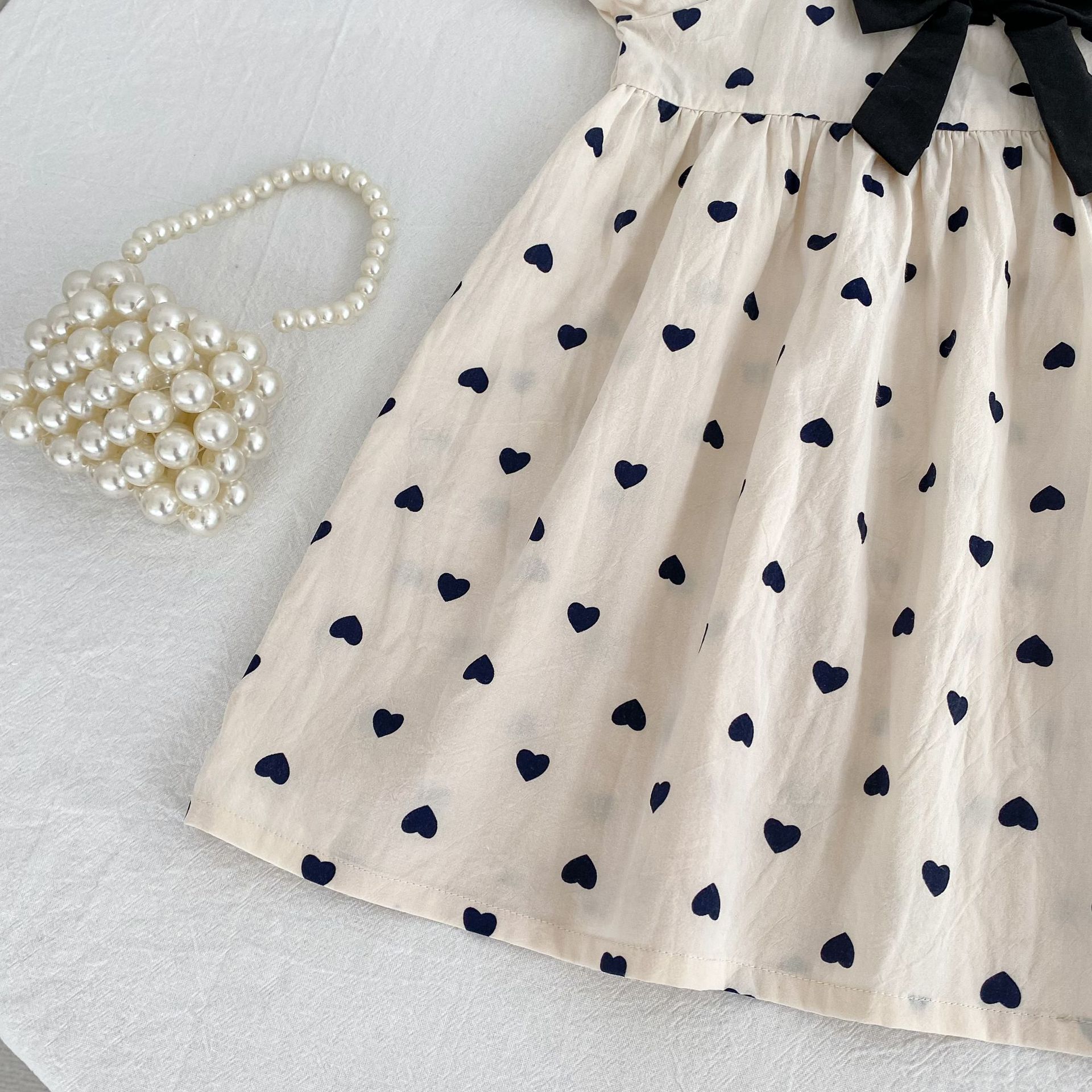 Baby Toddler Girl Beige Bow Love Dress
