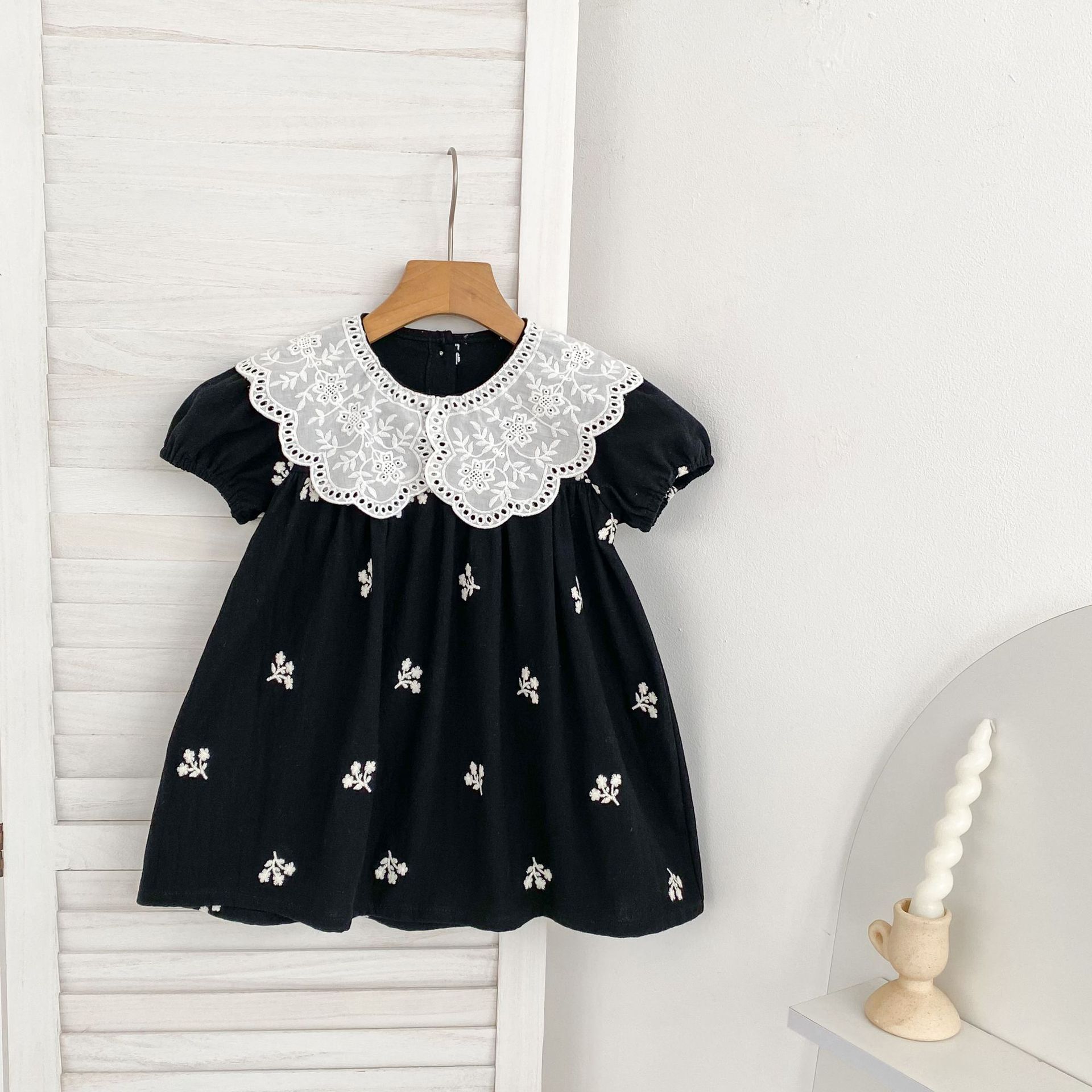 Kids Lace Collar Embroidered Floral Dress
