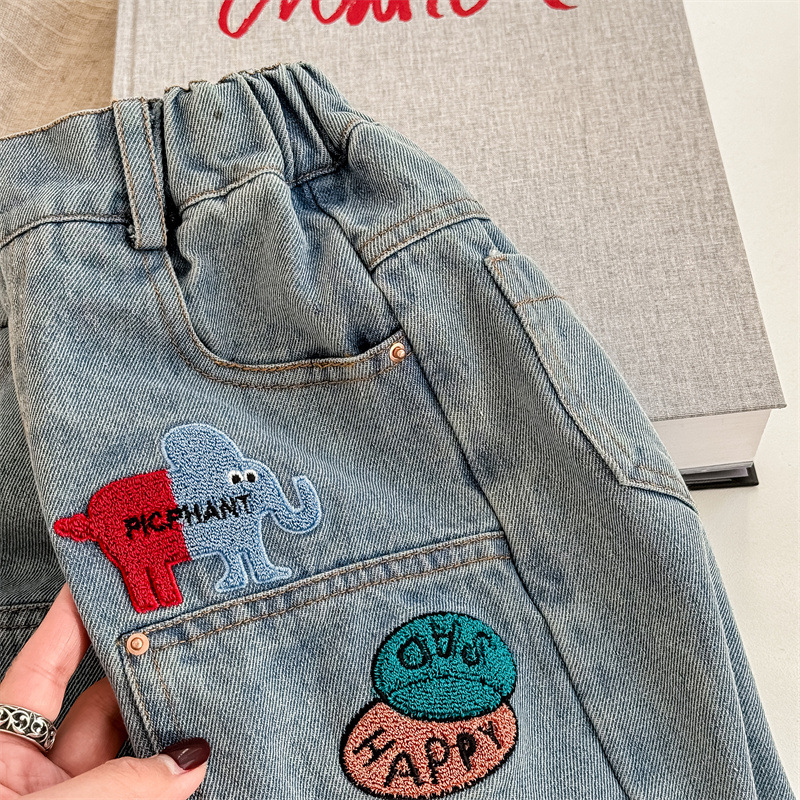 Kids Embroidery Pattern Denim Pants