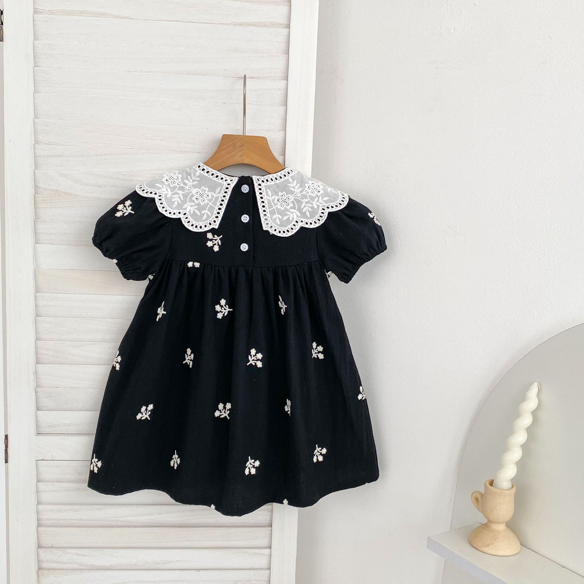 Kids Lace Collar Embroidered Floral Dress