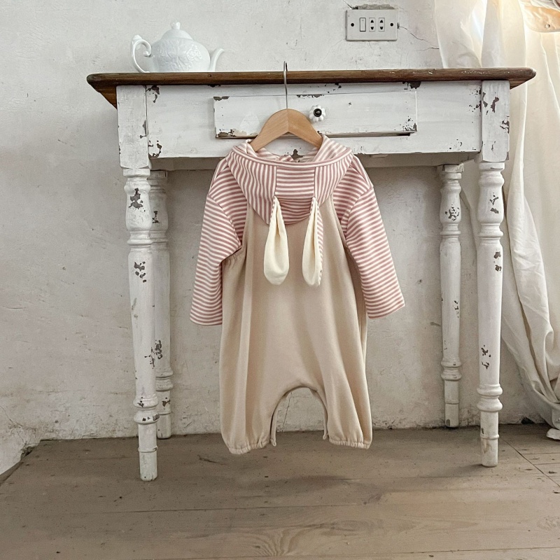 Baby Pink Striped Rabbit Overalls