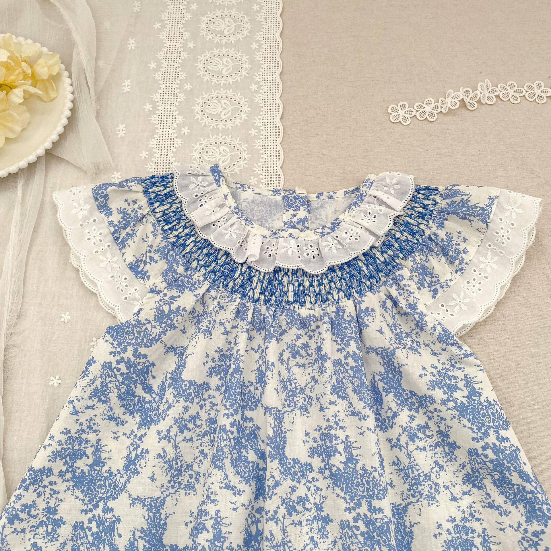 Baby Toddler Girl Blue Flower Lace Dress