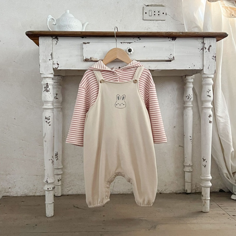Baby Pink Striped Rabbit Overalls