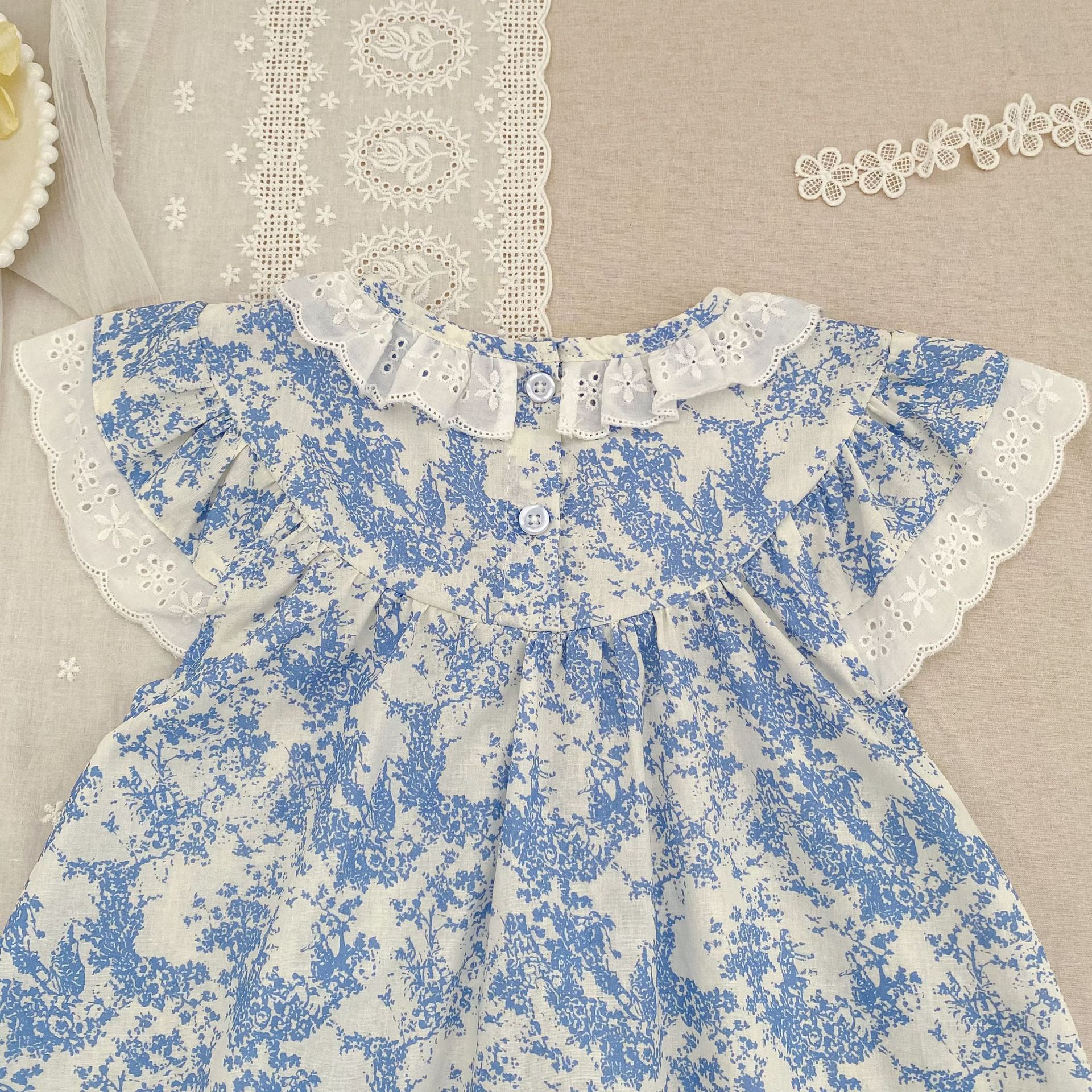Baby Toddler Girl Blue Flower Lace Dress