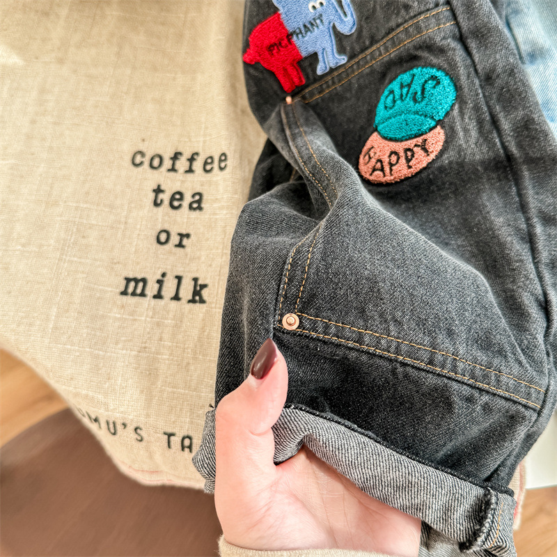 Kids Embroidery Pattern Denim Pants