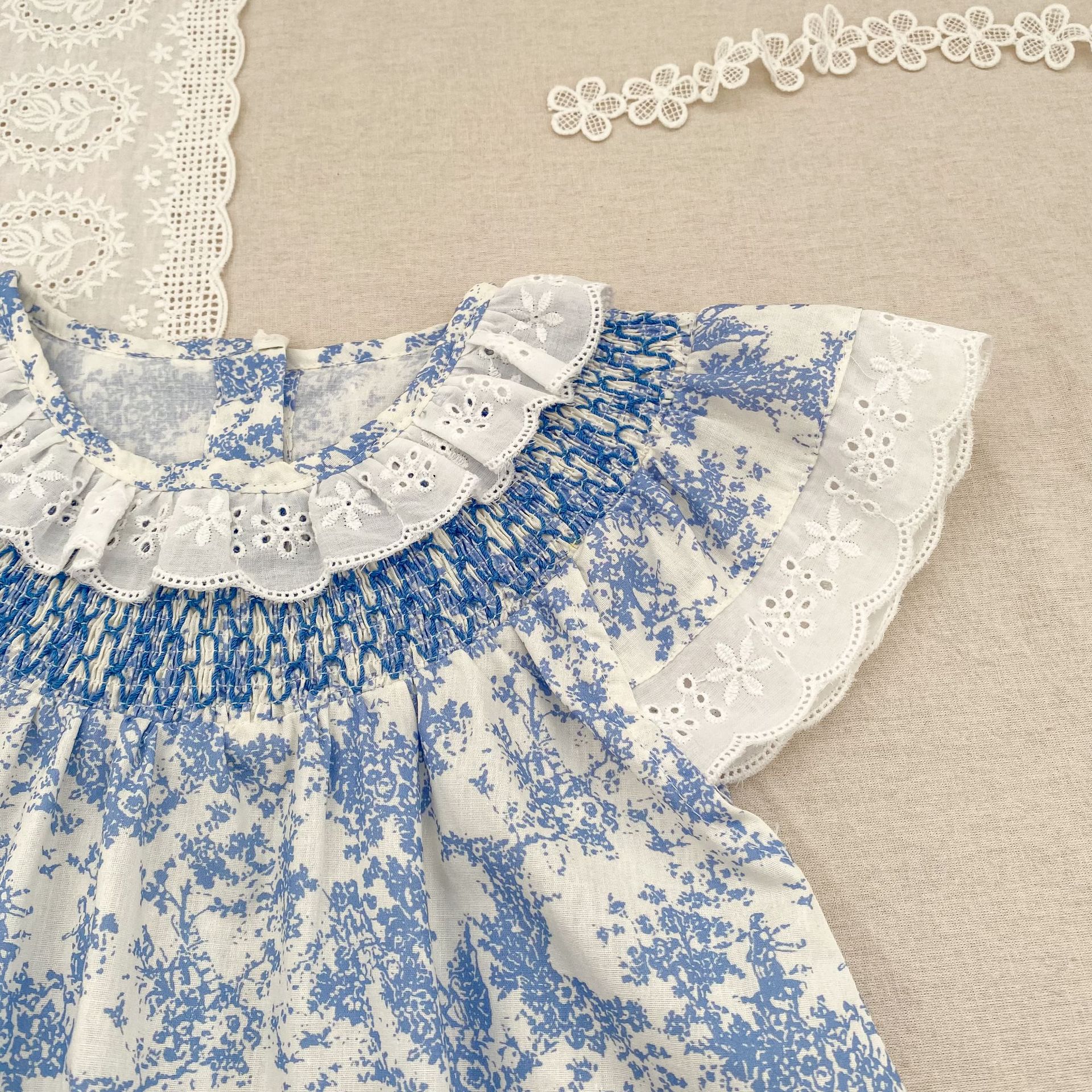 Baby Toddler Girl Blue Flower Lace Dress