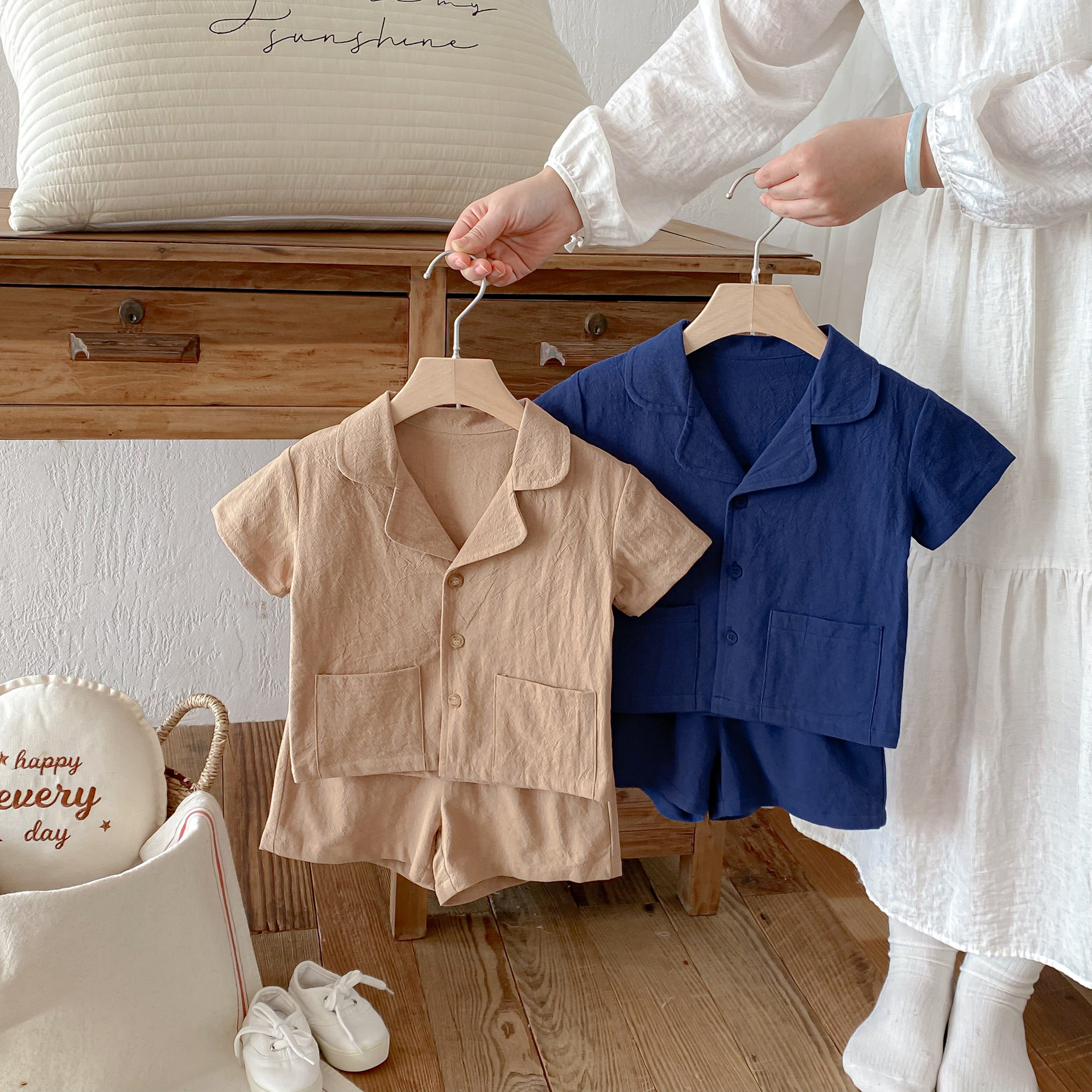 Baby & Kids Solid Color Pocket Tee and Shorts Set