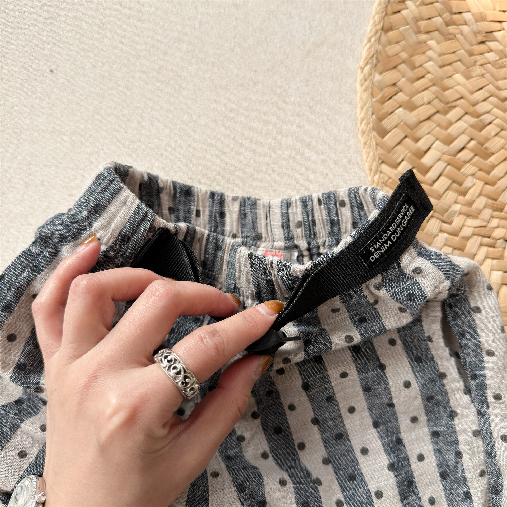 Kids Dots Stripe Cotton-Linen Shorts (12M-9Y）