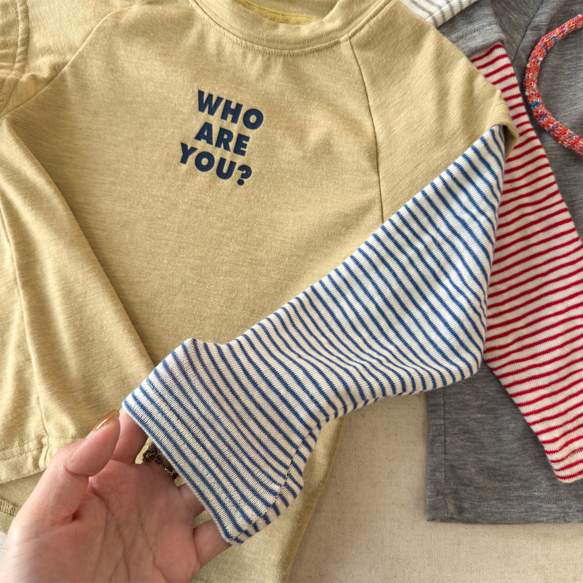 Kids Panelled Striped Sleeves Faux Two-Piece T-shirt