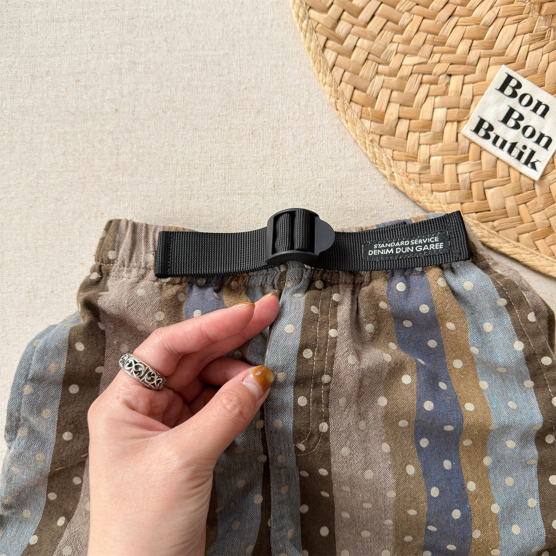 Kids Dots Stripe Cotton-Linen Shorts (12M-9Y）