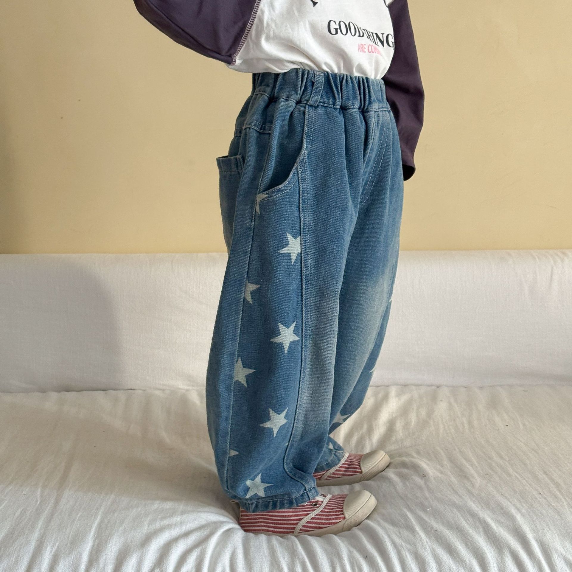 Kids Retro Star Print Denim Pants
