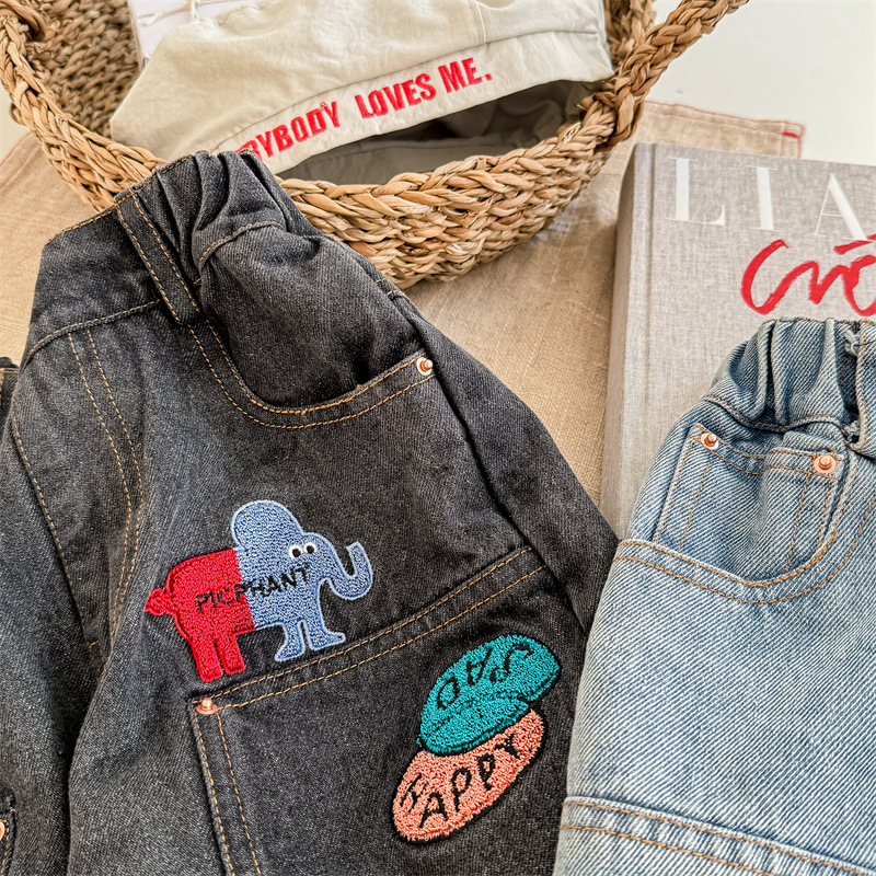 Kids Embroidery Pattern Denim Pants