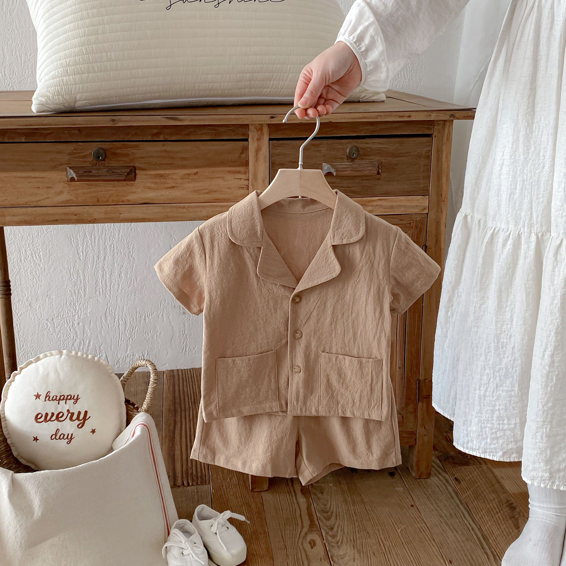 Baby & Kids Solid Color Pocket Tee and Shorts Set