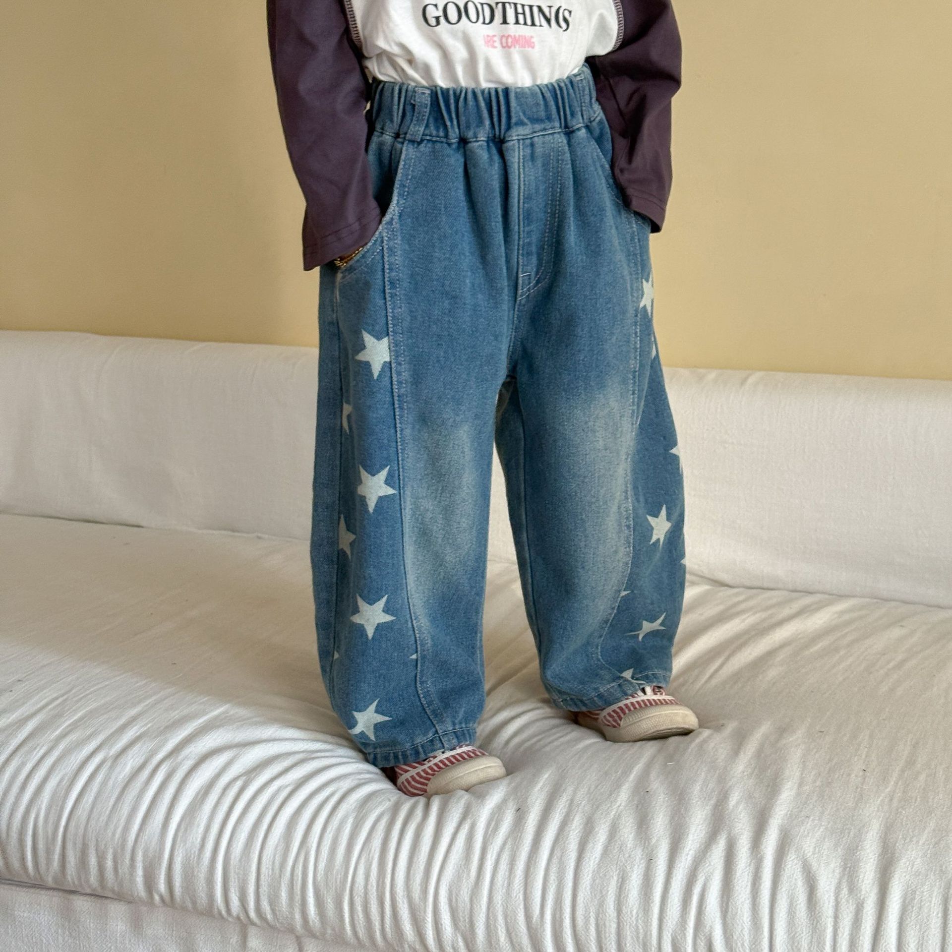 Kids Retro Star Print Denim Pants