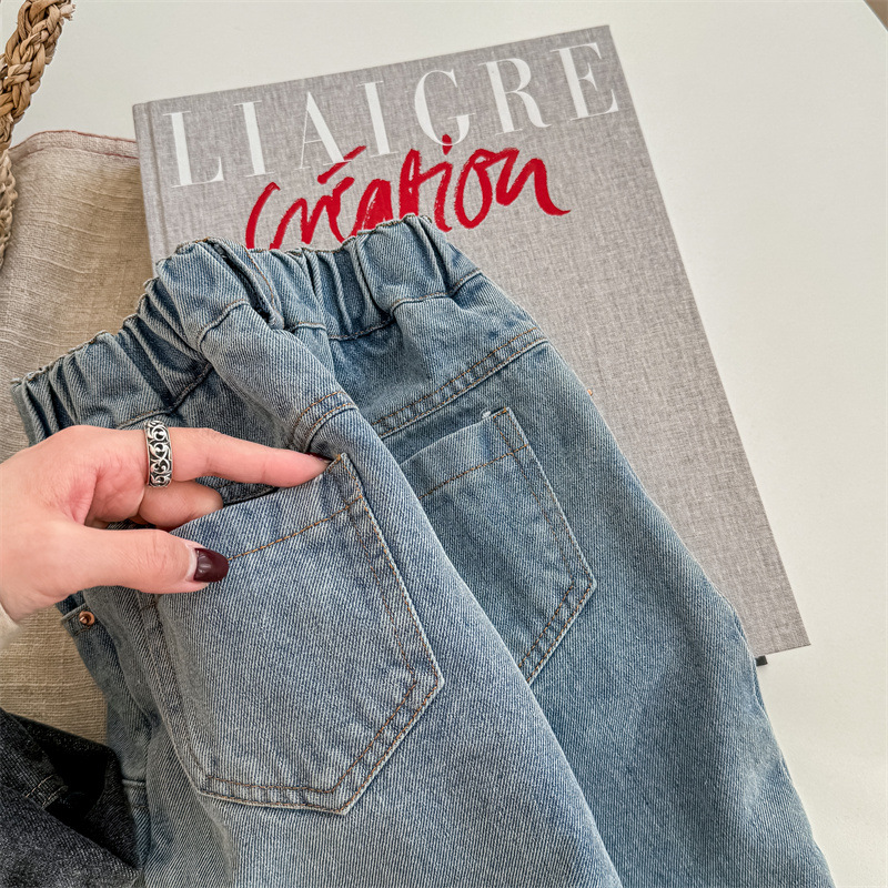Kids Embroidery Pattern Denim Pants