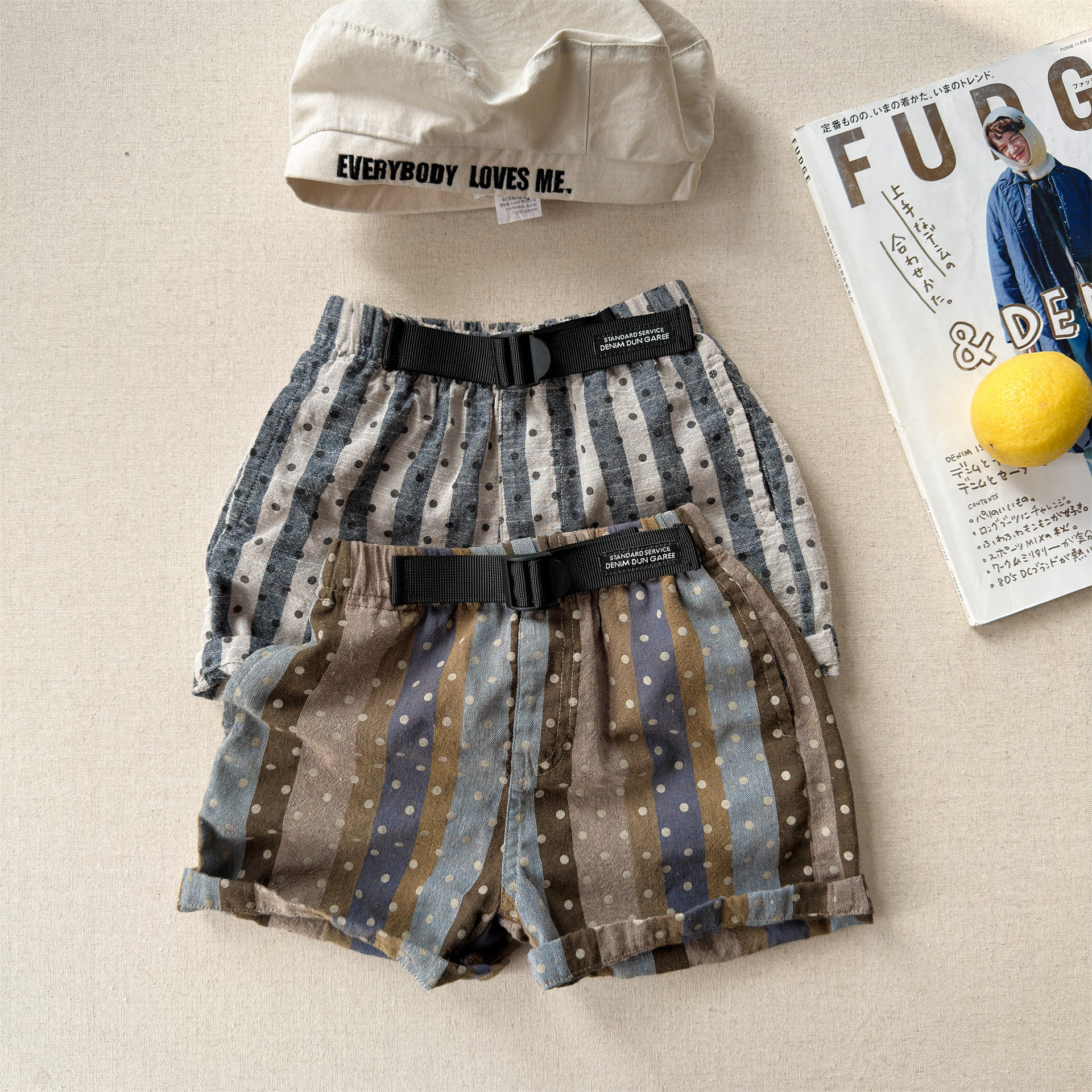 Kids Dots Stripe Cotton-Linen Shorts (12M-9Y）