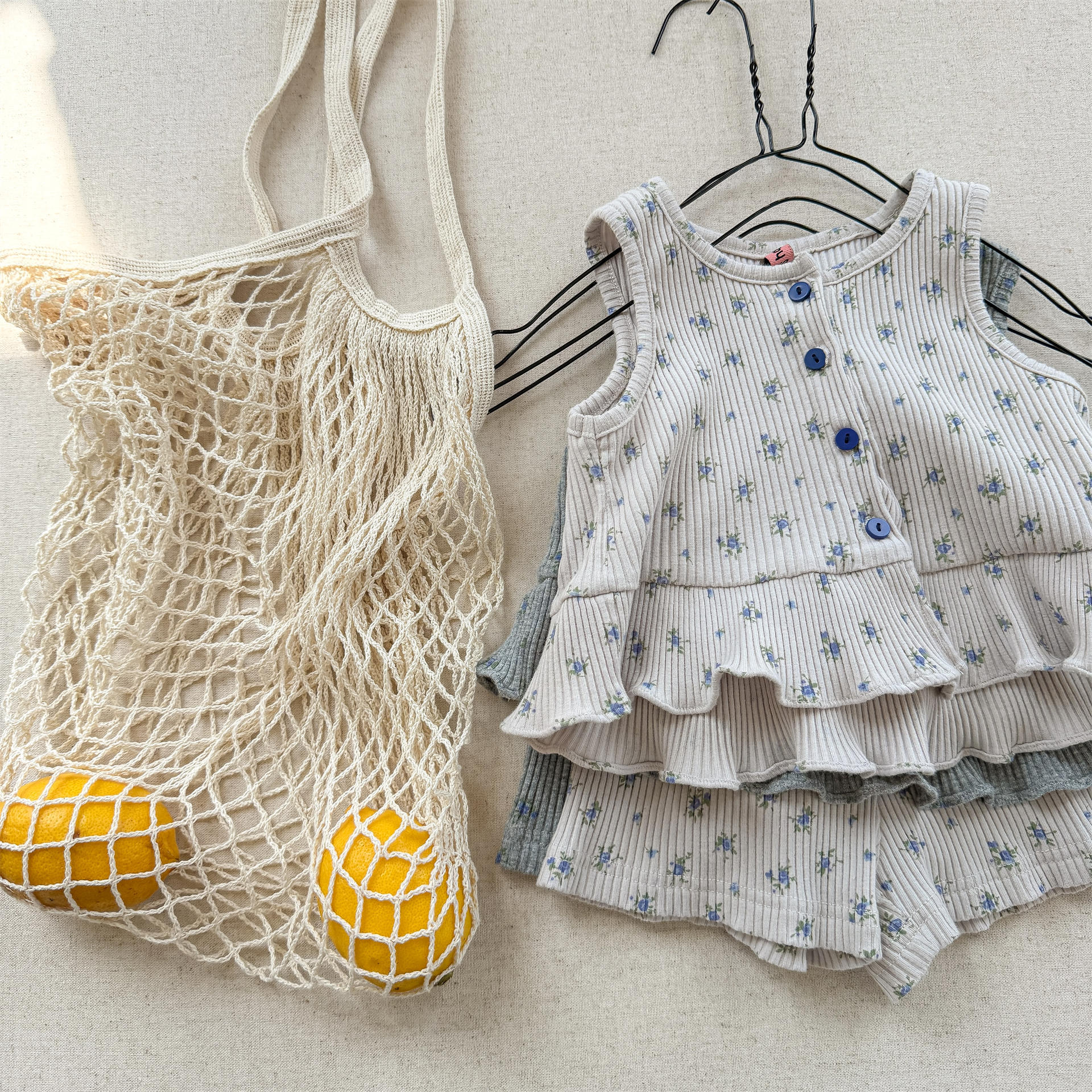 Kids Girl Cotton Ribbed Tank Top and Shorts Set