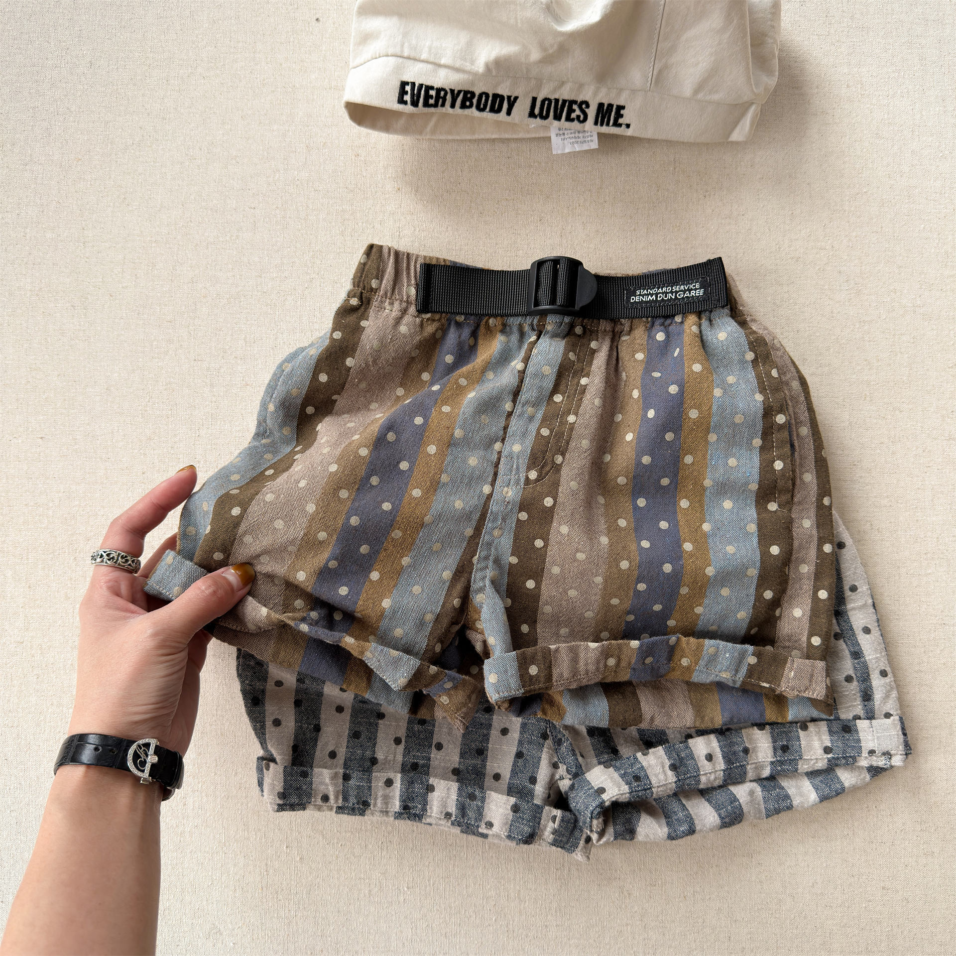 Kids Dots Stripe Cotton-Linen Shorts (12M-9Y）