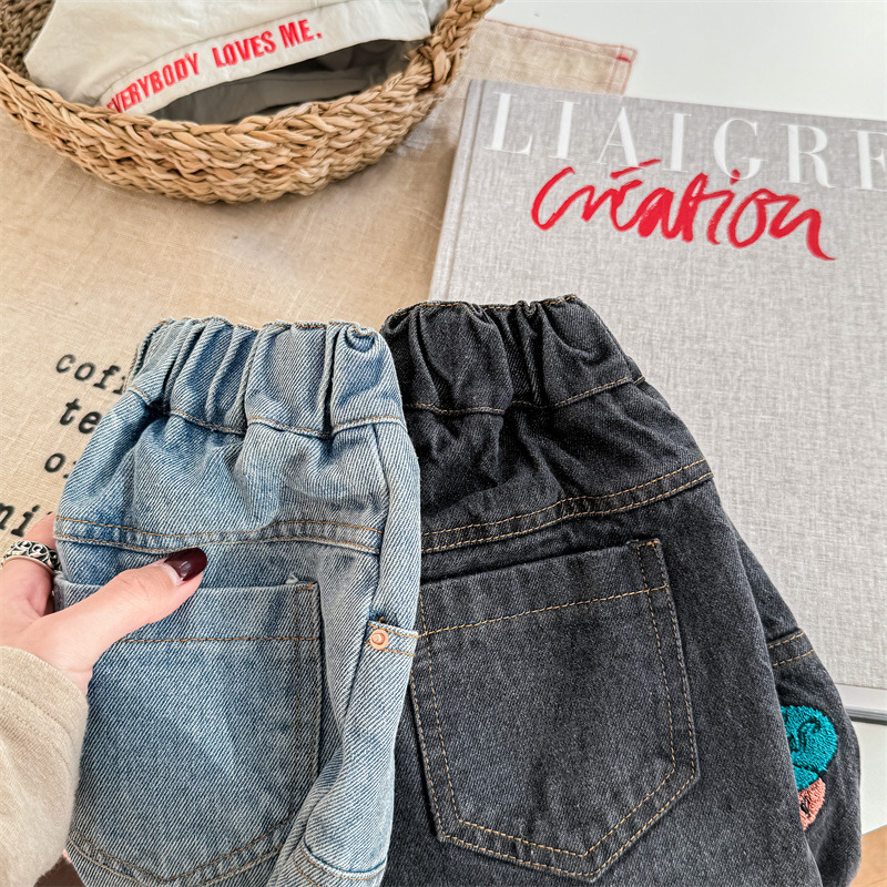 Kids Embroidery Pattern Denim Pants