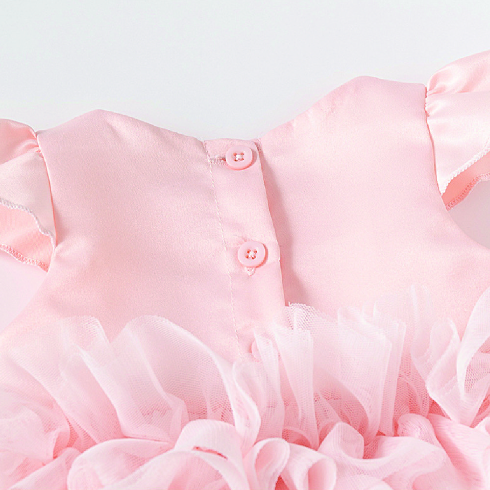 Baby Pink Gauze Bow Tiered Dress