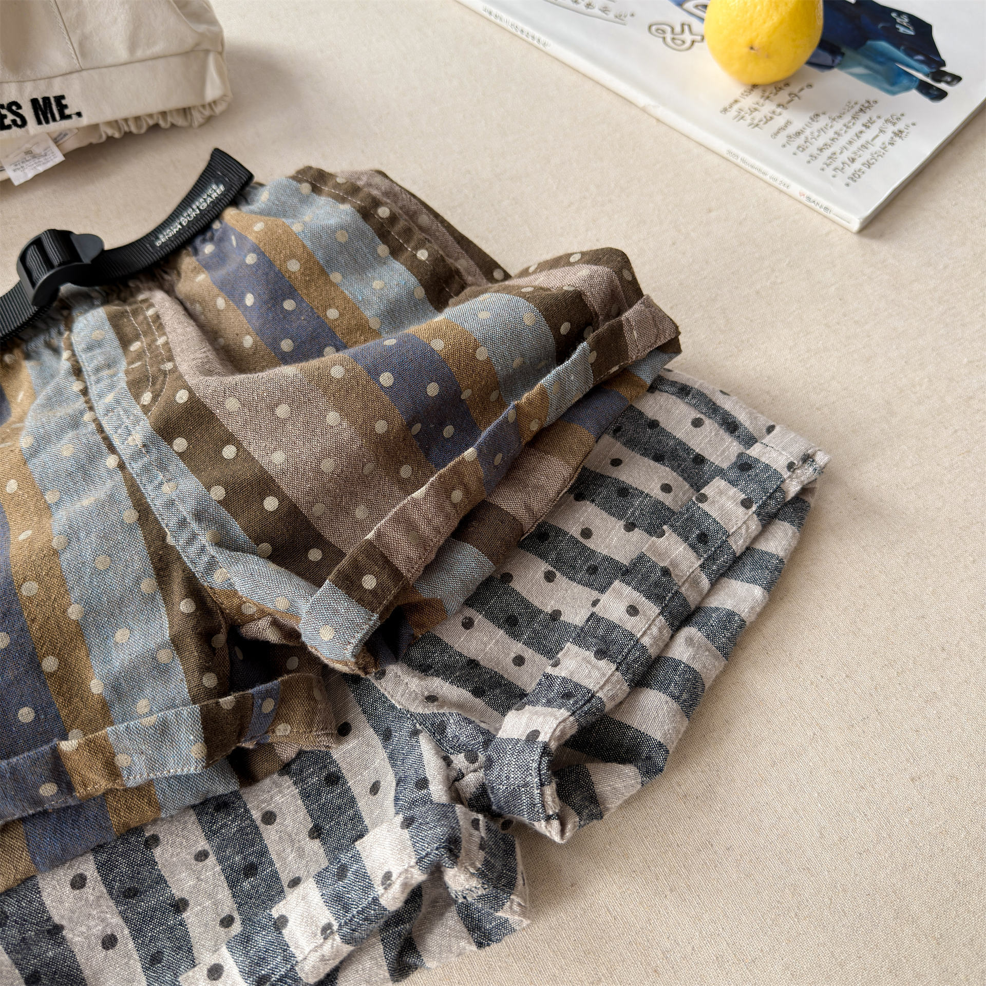 Kids Dots Stripe Cotton-Linen Shorts (12M-9Y）