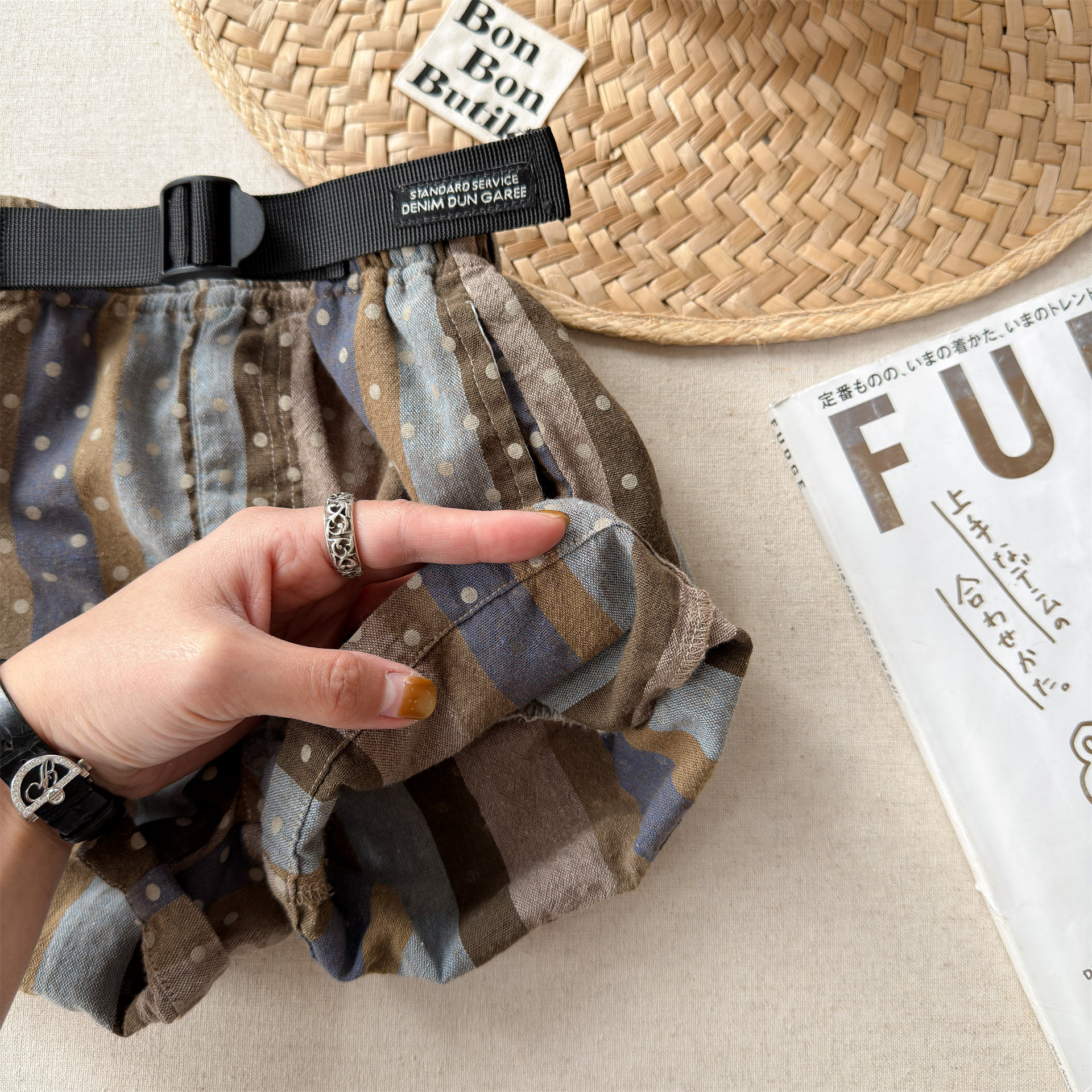 Kids Dots Stripe Cotton-Linen Shorts (12M-9Y）