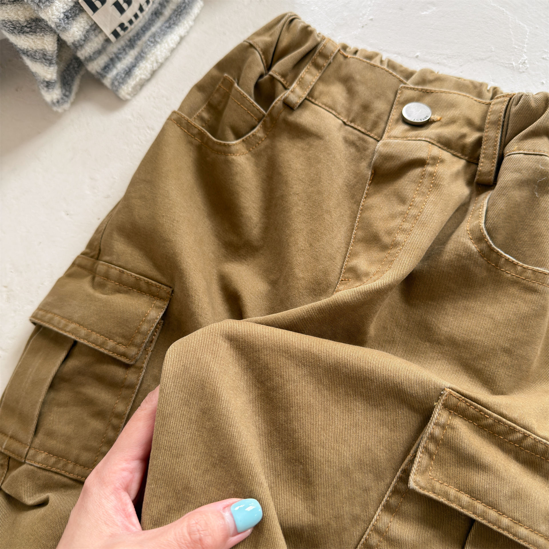 Kids Solid Color Cargo Denim Pants